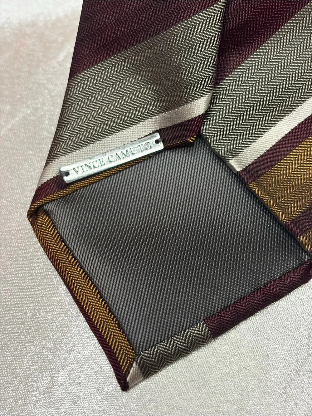 Vince Camuto Burgundy Gold Striped Silk Scarf Tie